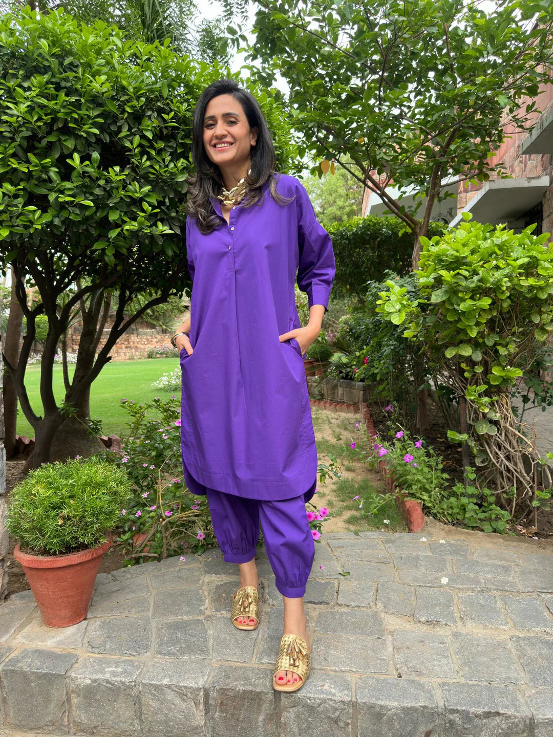 Purple Cotton Kurta Set