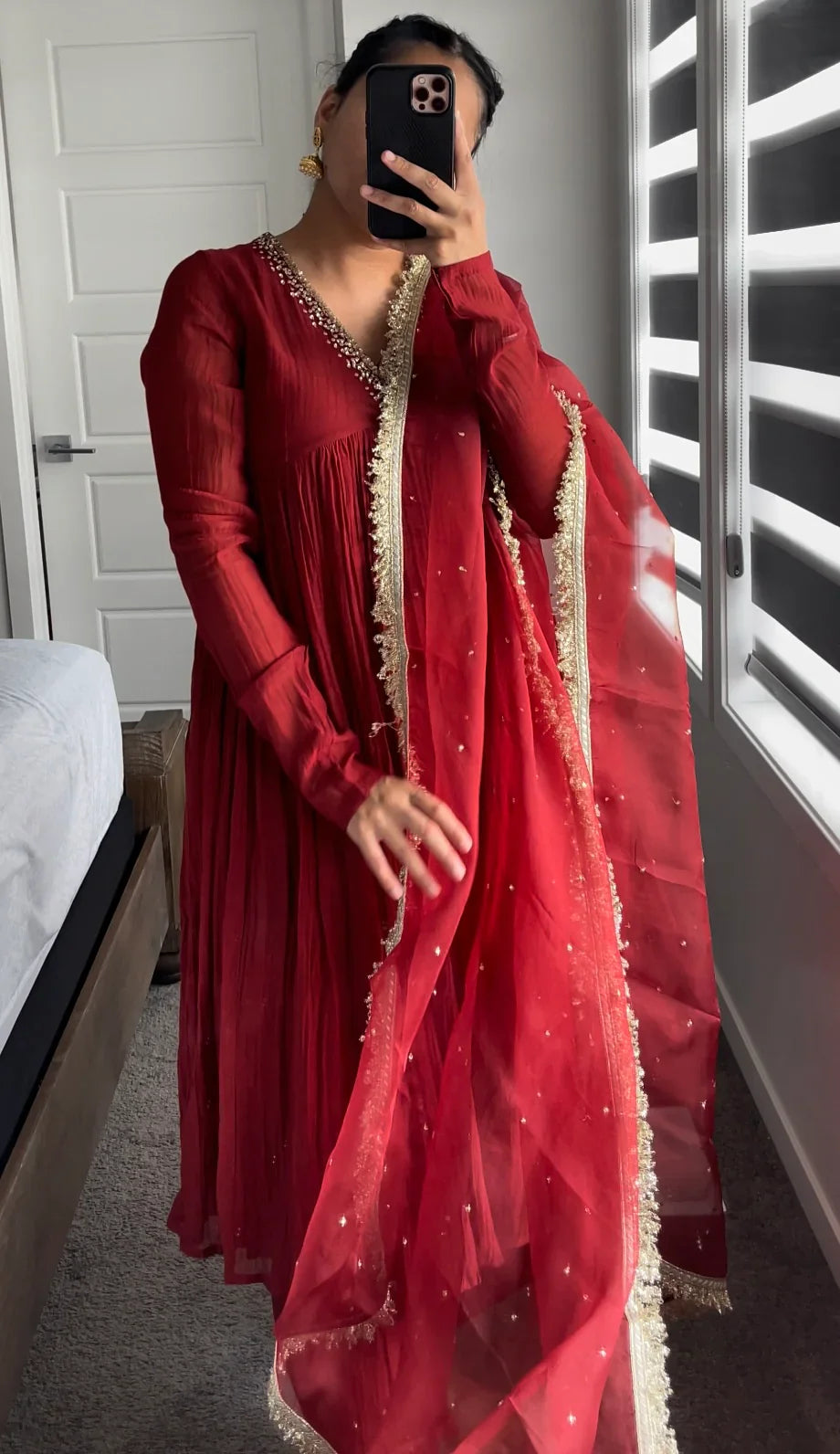 Red Mul Chanderi Anarkali Suit Set