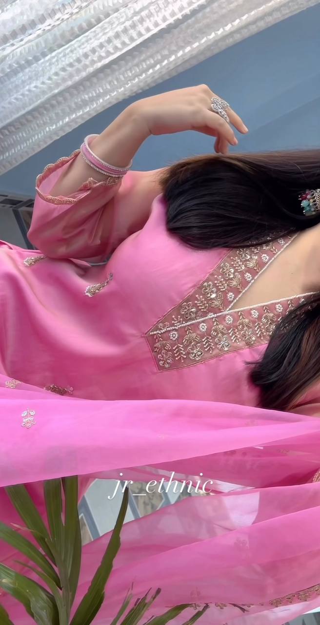 Pink Embroidered Suit Set