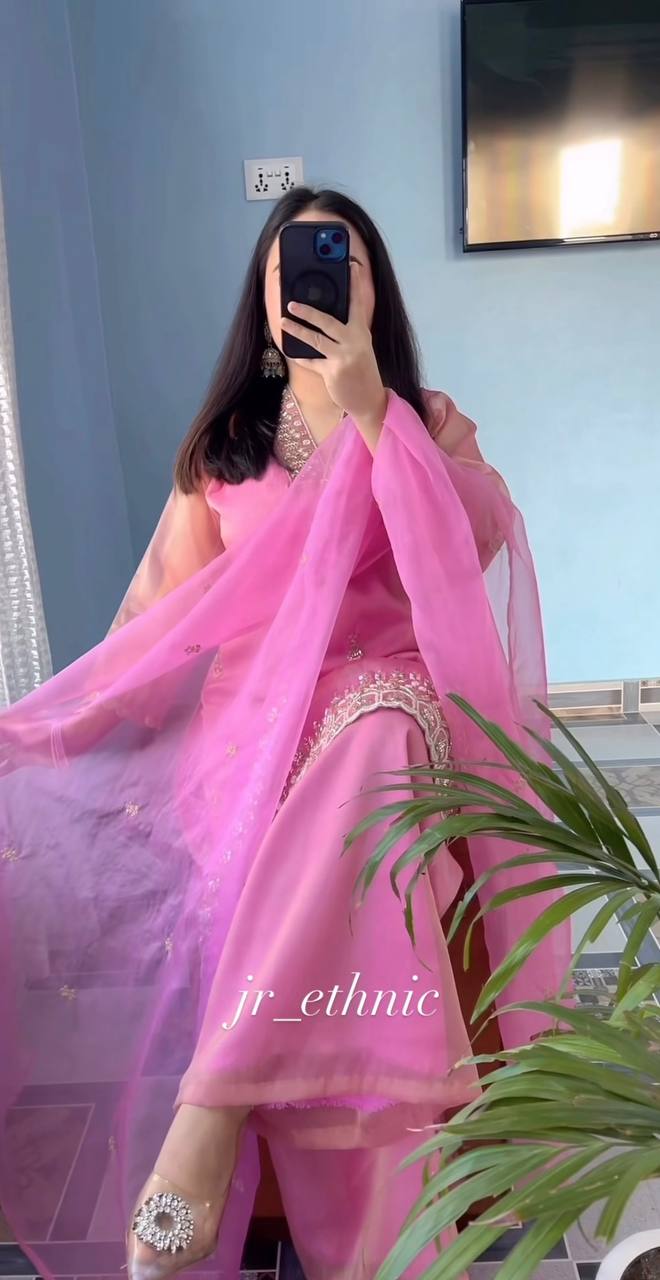 Pink Embroidered Suit Set