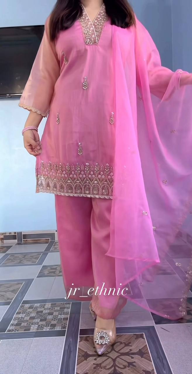 Pink Embroidered Suit Set