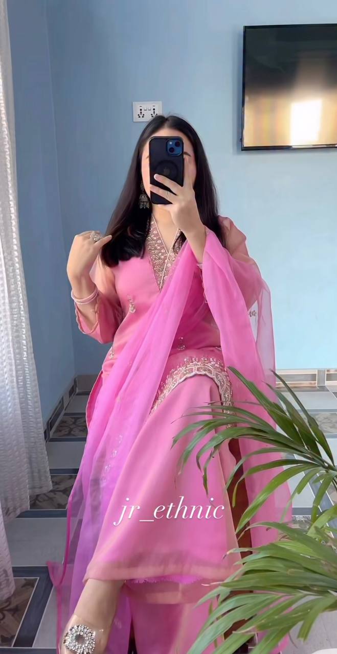 Pink Embroidered Suit Set