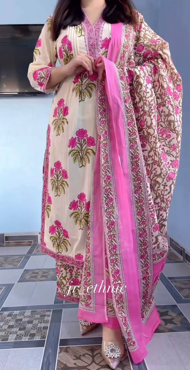 Pink Pure Cotton Printed Suit Set