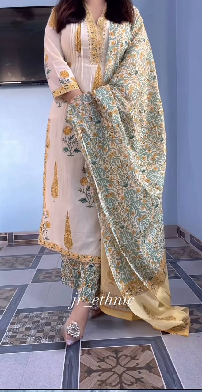 Yellow Pure Cotton Printed Suit Set