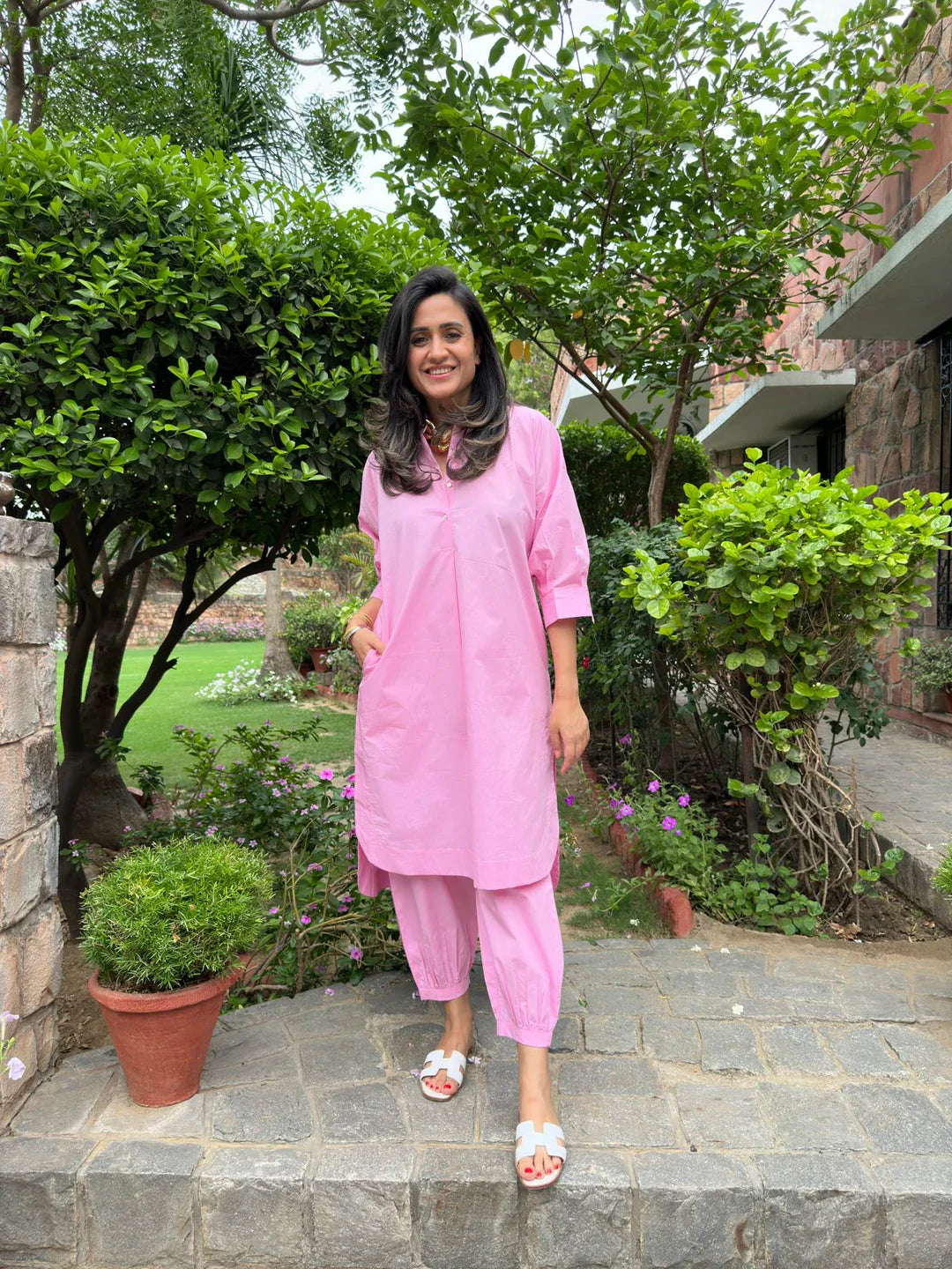Baby Pink Cotton Kurta Set