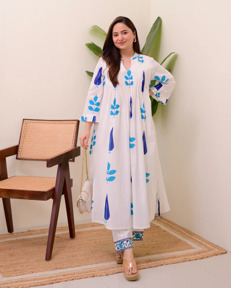 Cotton Blue Printed Kurta Sets