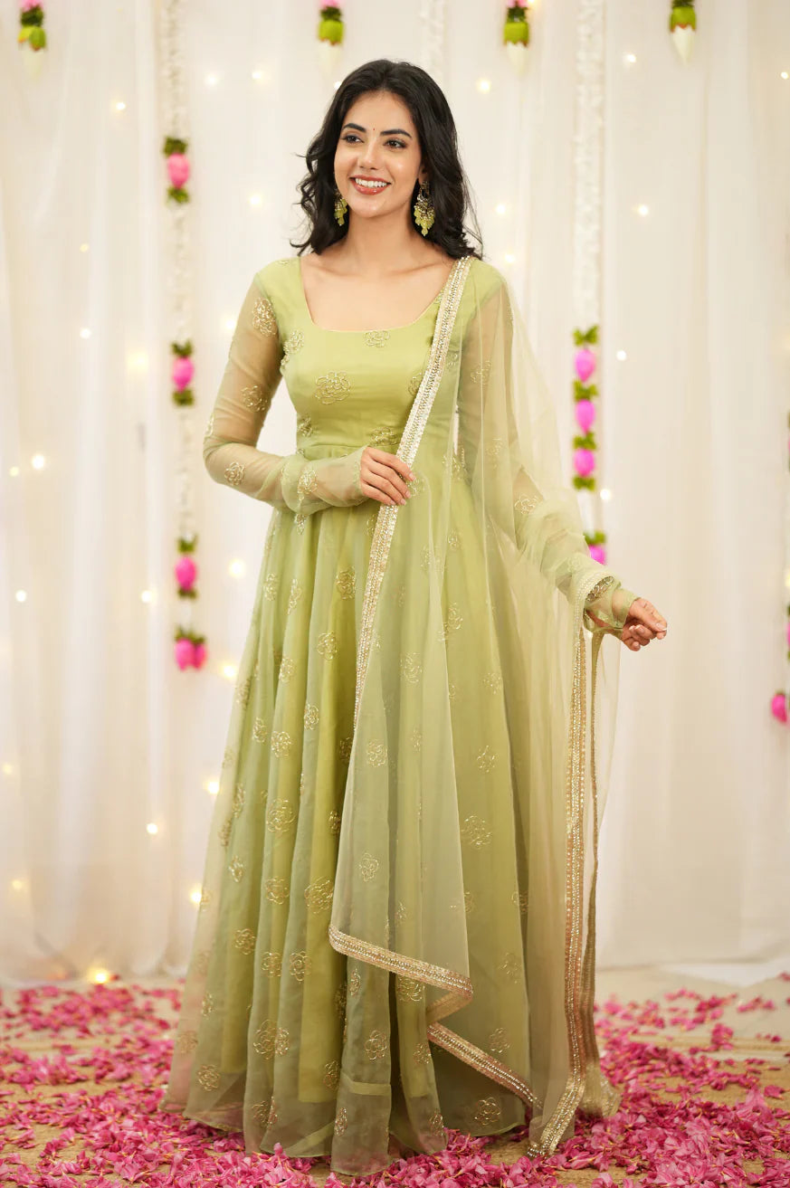 Pastel Green Premium Designer Anarkali Set