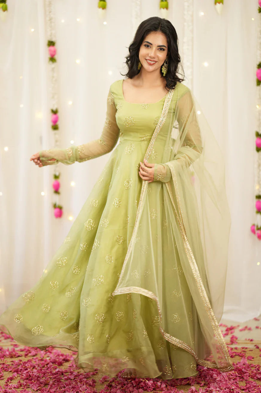 Pastel Green Premium Designer Anarkali Set