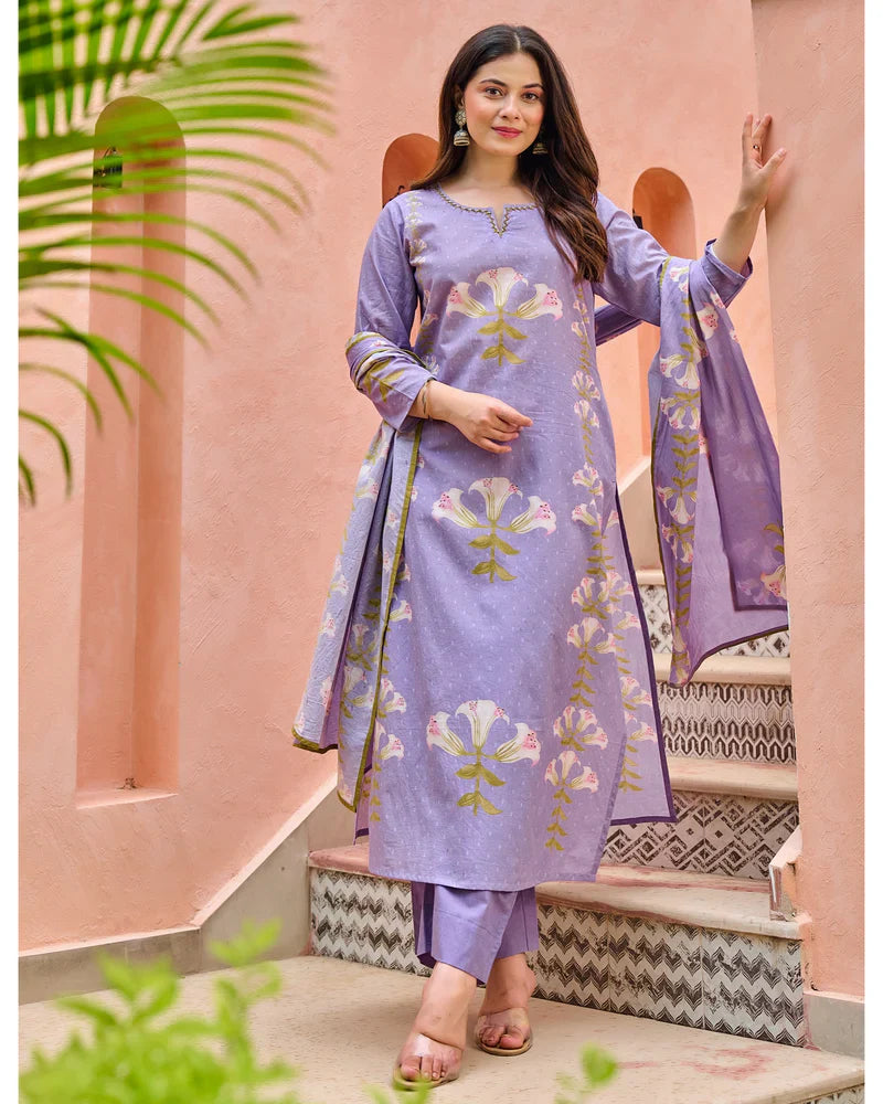 Lavender Bloom Cotton Suit Set