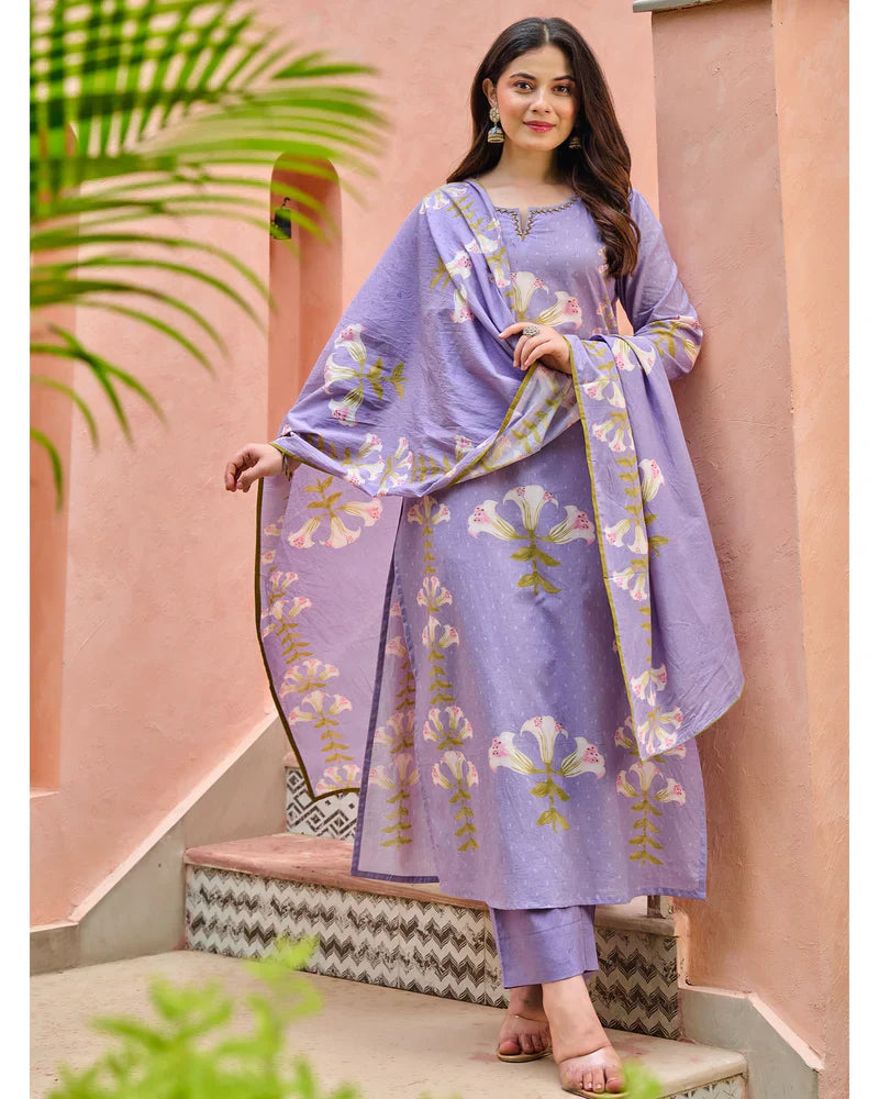 Lavender Bloom Cotton Suit Set