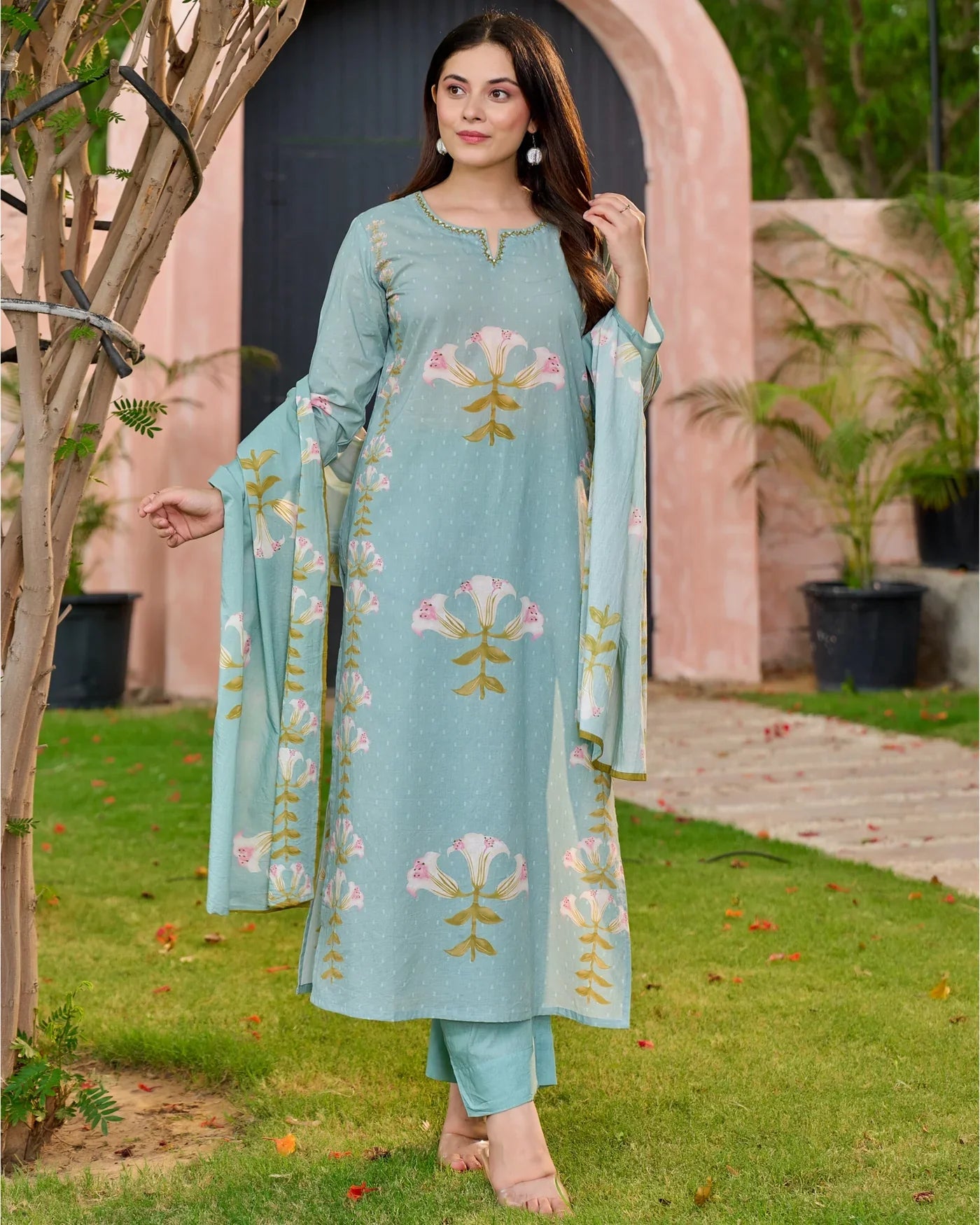 Blue Bloom Cotton Suit Set