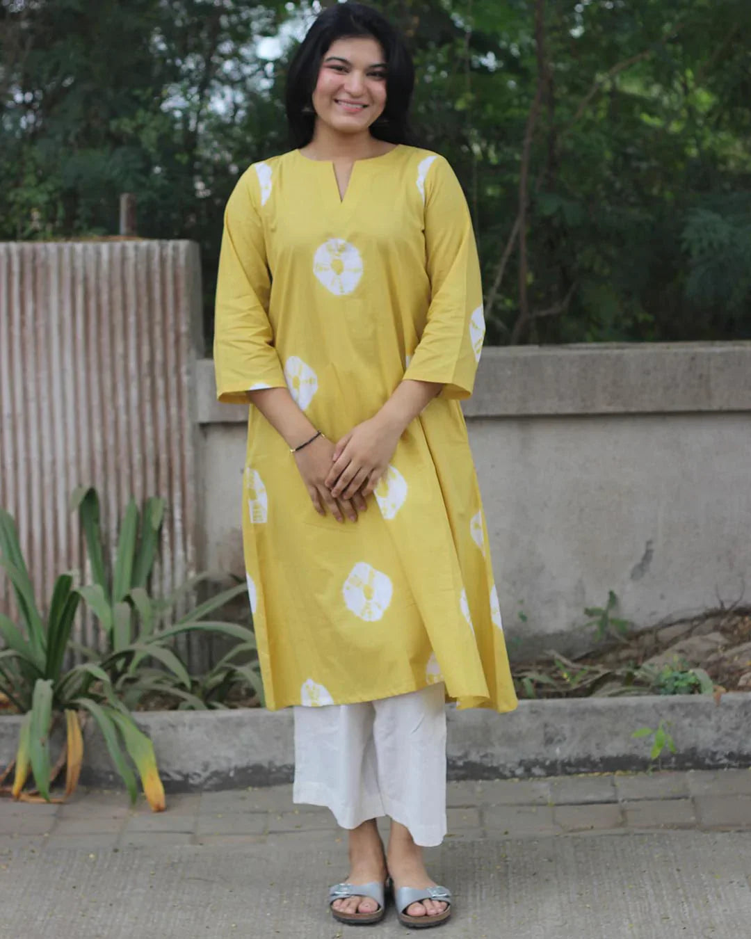 Yellow Bandhni Design Kurta Set
