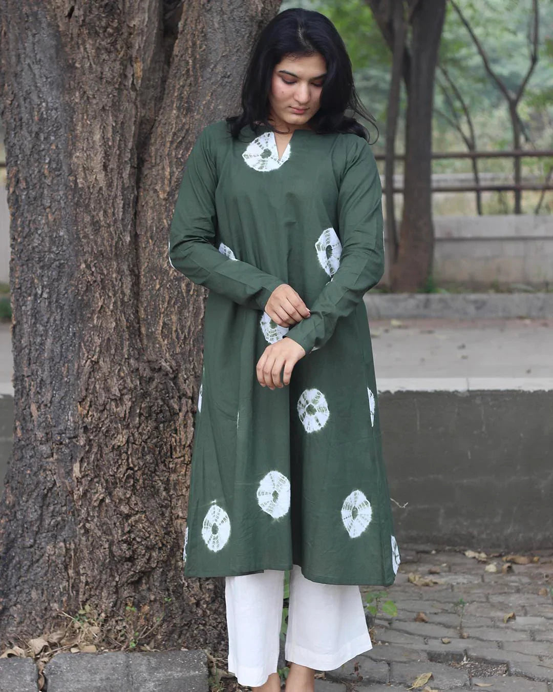 Green Bandhni Design Kurta Set
