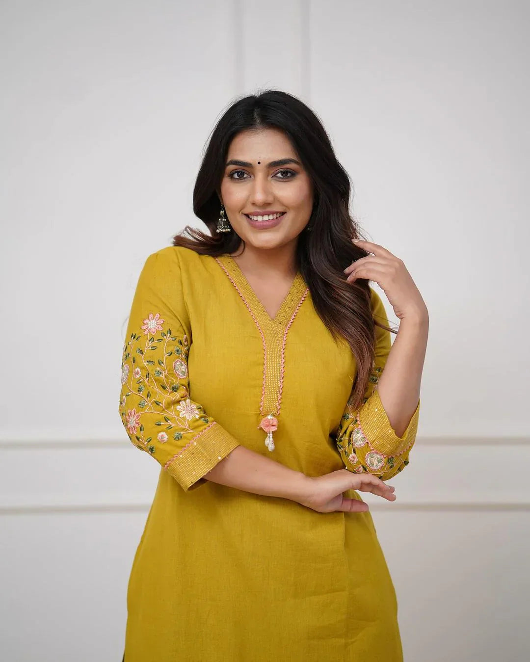 YELLOW EMBROIDERED KURTA SET