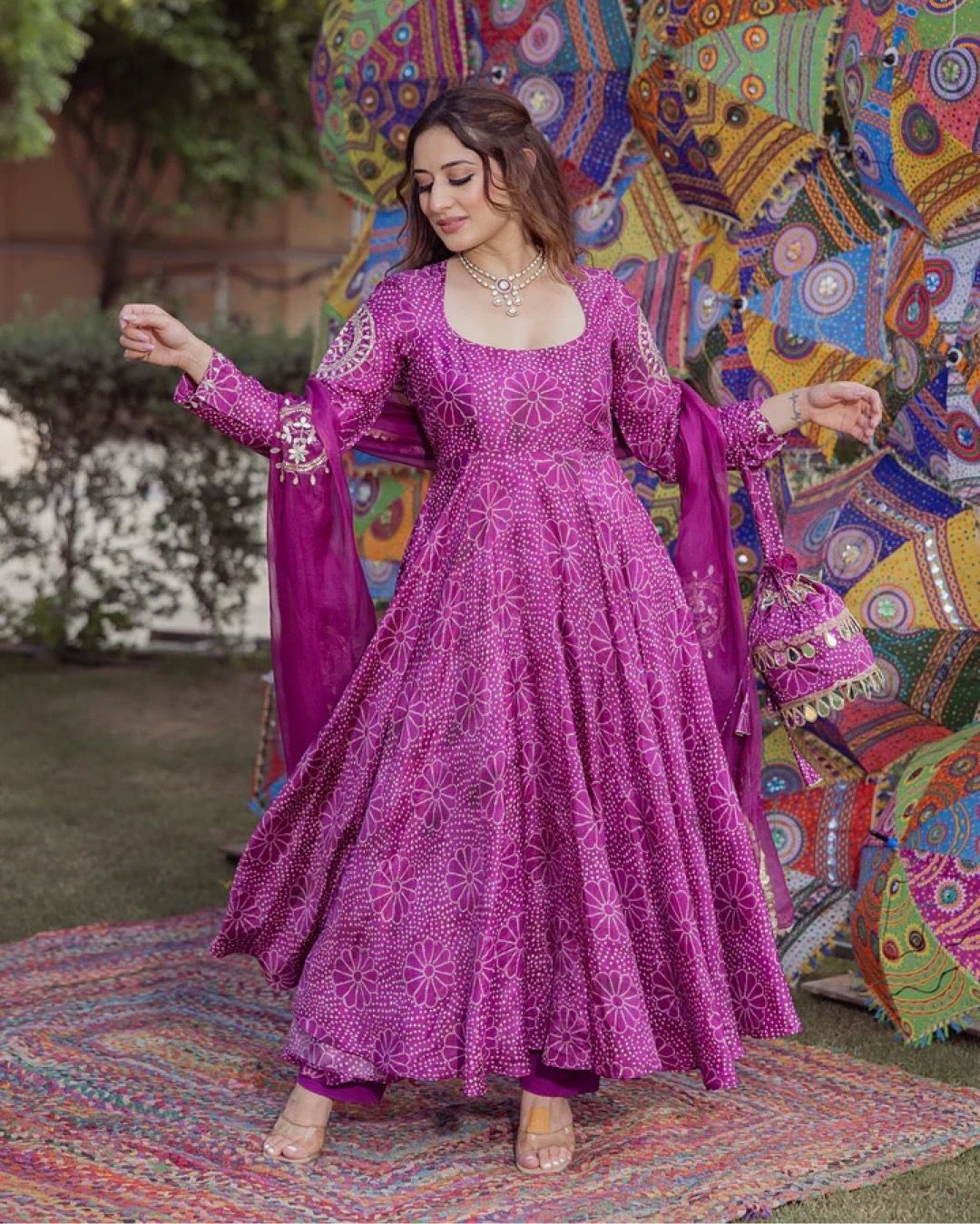 Graceful digital print gown with plazo dupatta