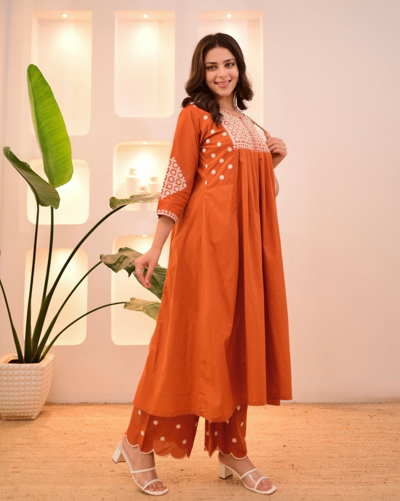 Rust Embroidered Kurta Set