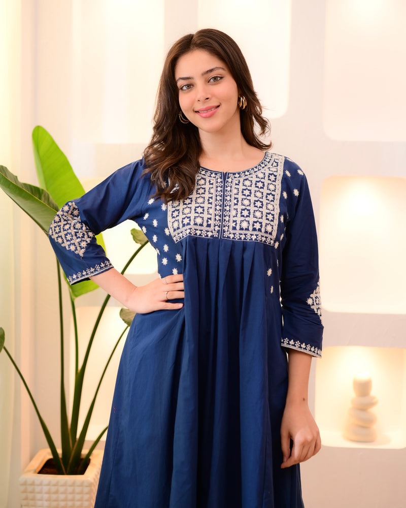 Blue Embroidered Kurta Set