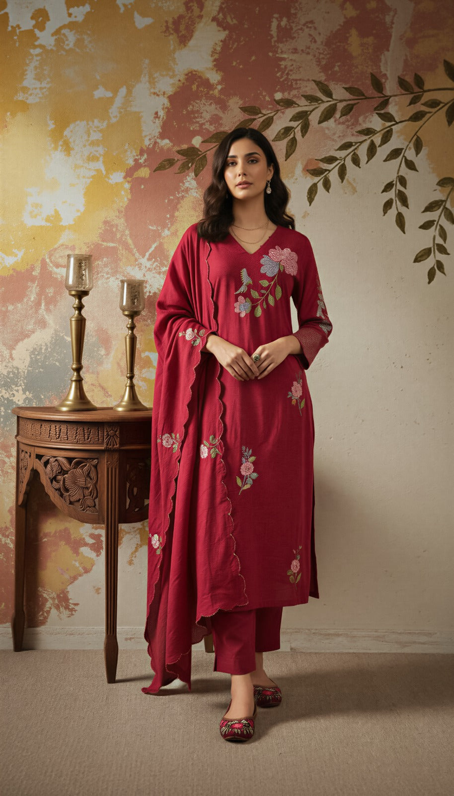 Ruby Bloom Chanderi Suit Set
