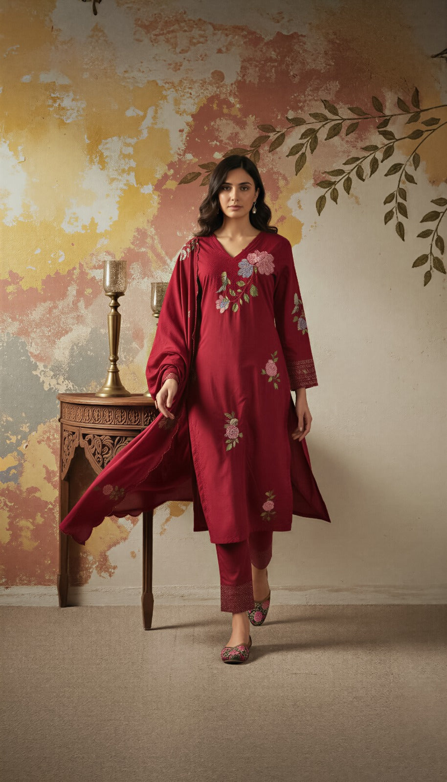 Ruby Bloom Chanderi Suit Set