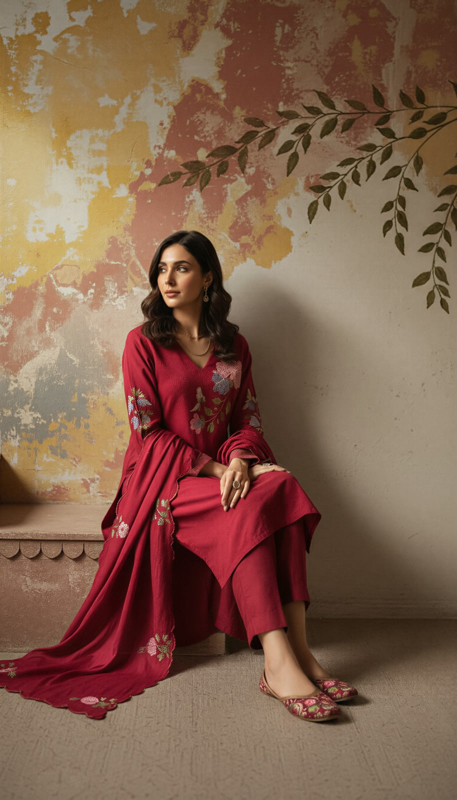 Ruby Bloom Chanderi Suit Set