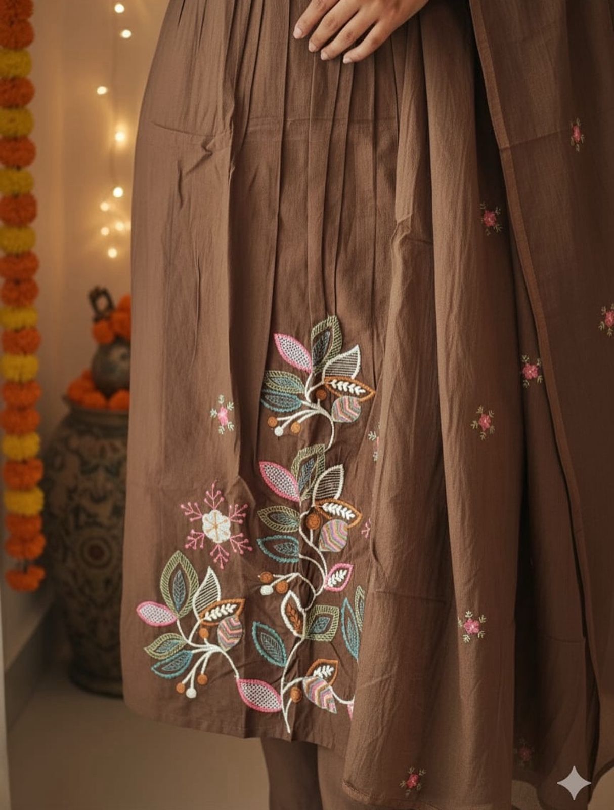 Elegant Cocoa Brown Embroidered Kurta Set with Dupatta