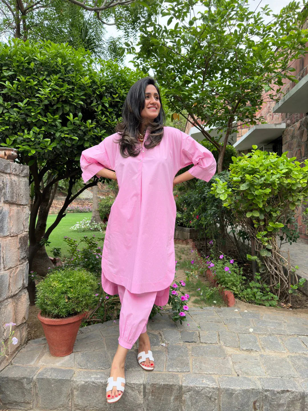 Baby Pink Cotton Kurta Set