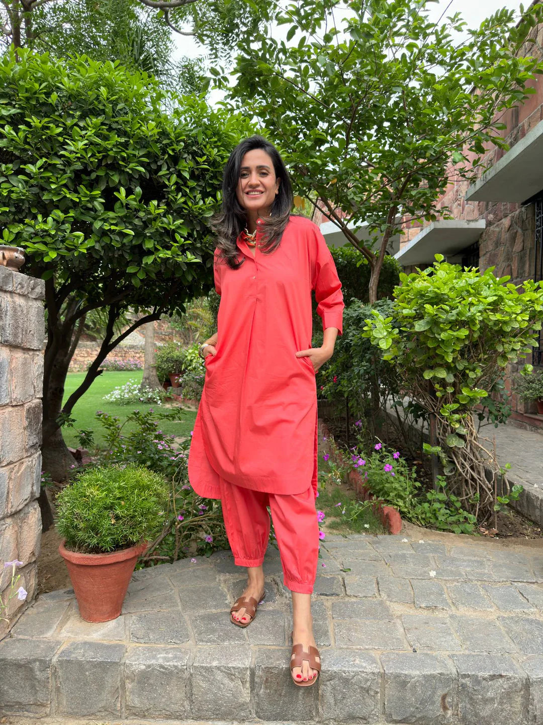 Red Cotton Kurta Set