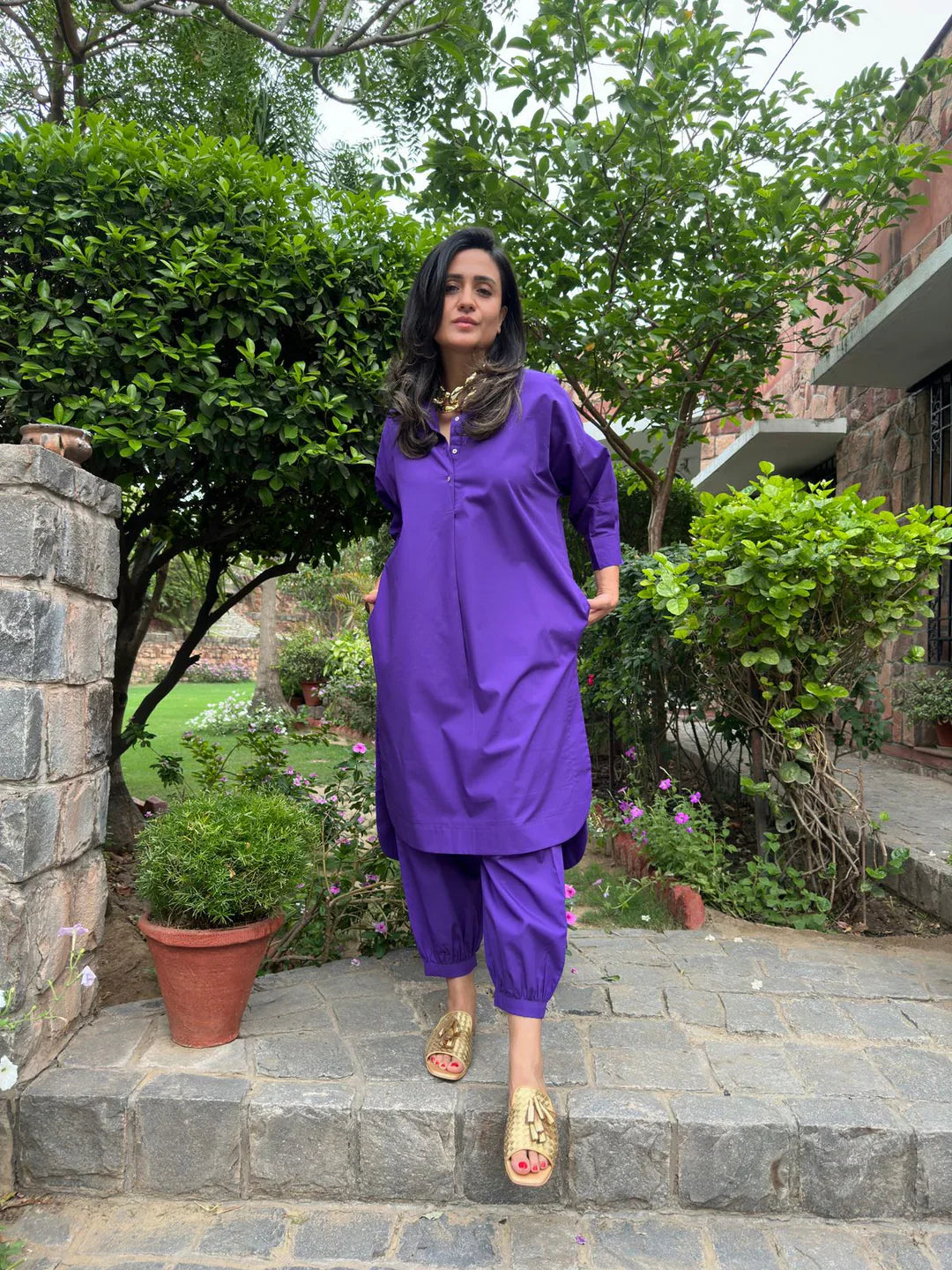 Purple Cotton Kurta Set