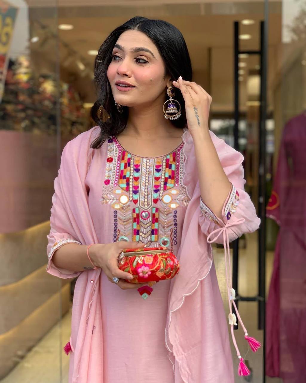 EXCLUSIVE DESIGNER HEAVY COTTON WITH EMBROIDERY MIRROR WORK SUIT