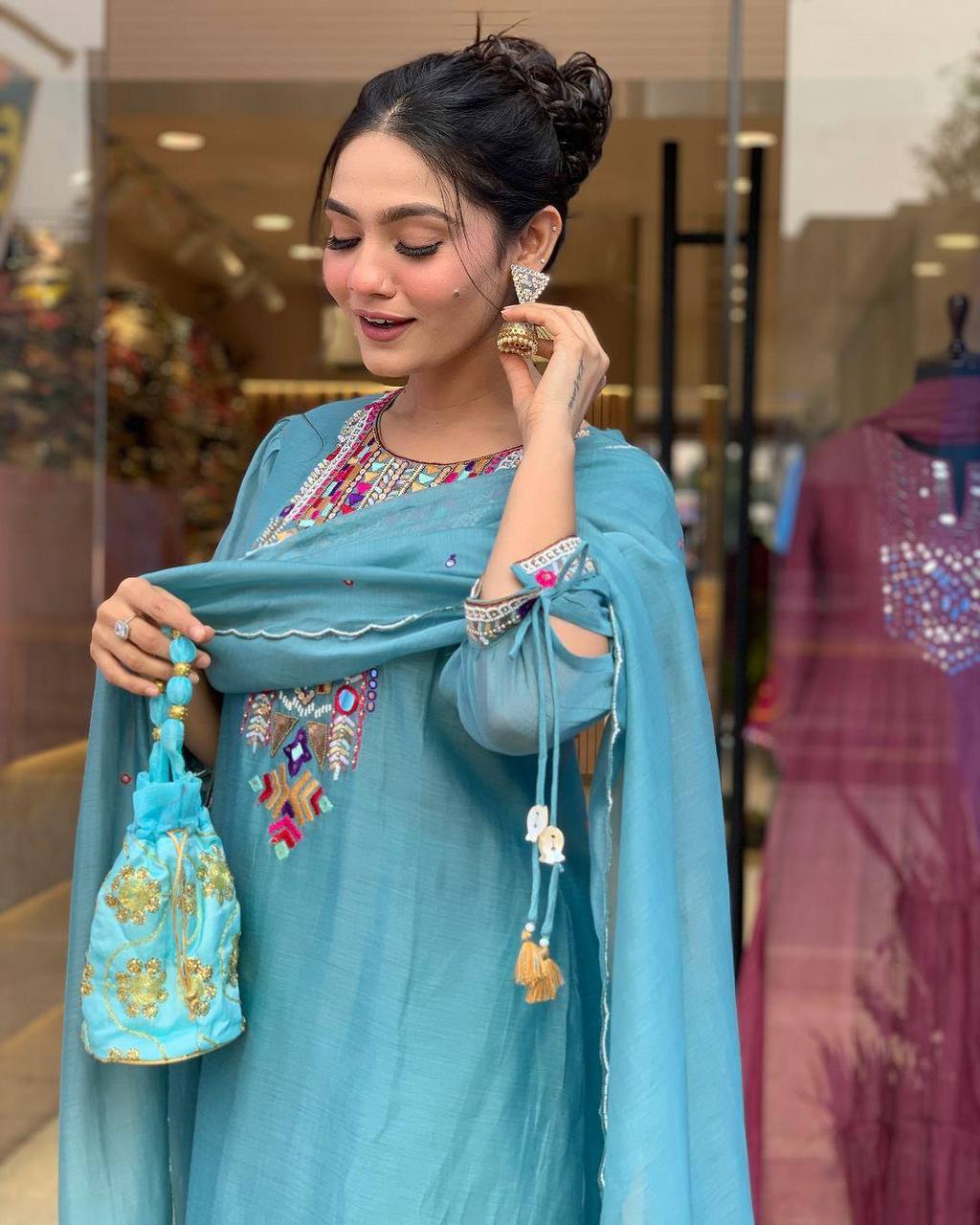 EXCLUSIVE DESIGNER HEAVY COTTON WITH EMBROIDERY MIRROR WORK SUIT