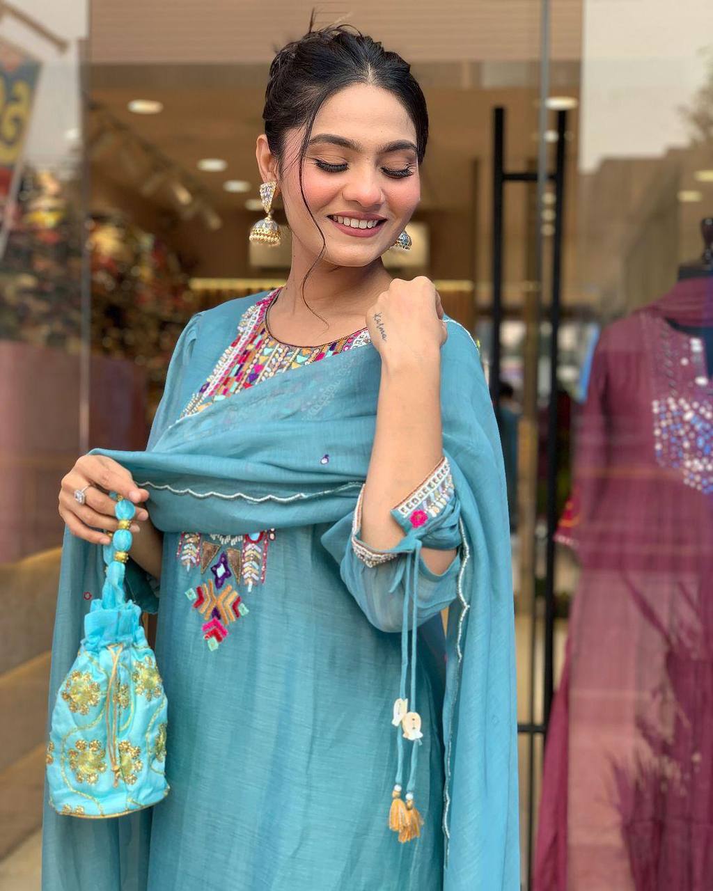 EXCLUSIVE DESIGNER HEAVY COTTON WITH EMBROIDERY MIRROR WORK SUIT