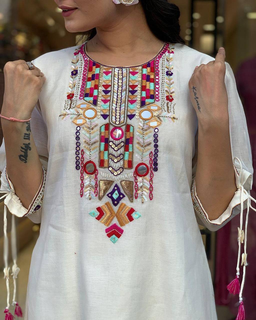 EXCLUSIVE DESIGNER HEAVY COTTON WITH EMBROIDERY MIRROR WORK SUIT