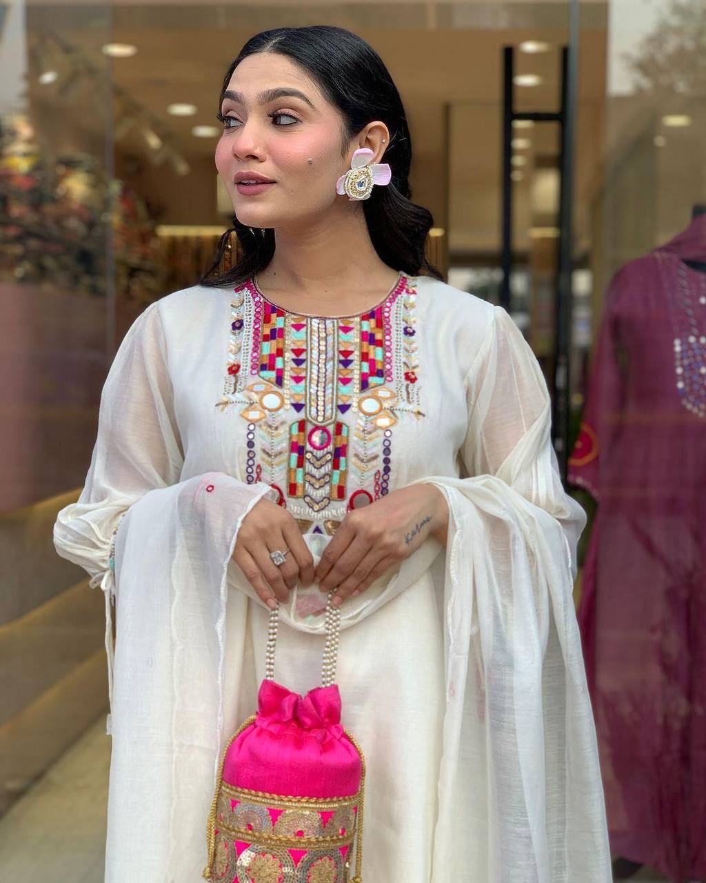 EXCLUSIVE DESIGNER HEAVY COTTON WITH EMBROIDERY MIRROR WORK SUIT