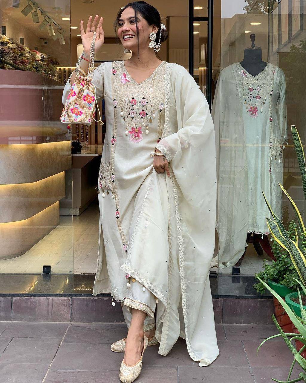 WOMEN EMBROIDERED WITH SEQUANCE WORK SUIT SET